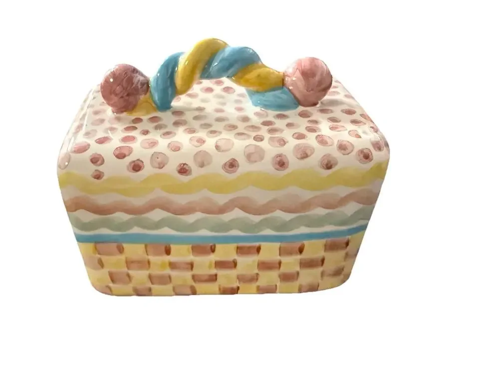 MacKenzie-Childs Ceramic Dish Lid Only Pastel Check Twisted Handle Replacement